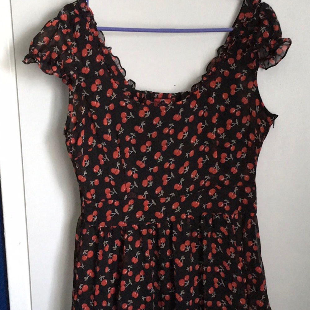 Royal Bones Black Dress with Red Cherry Pattern